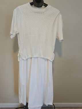 Women's White Maxi Dress with Knit Overlay